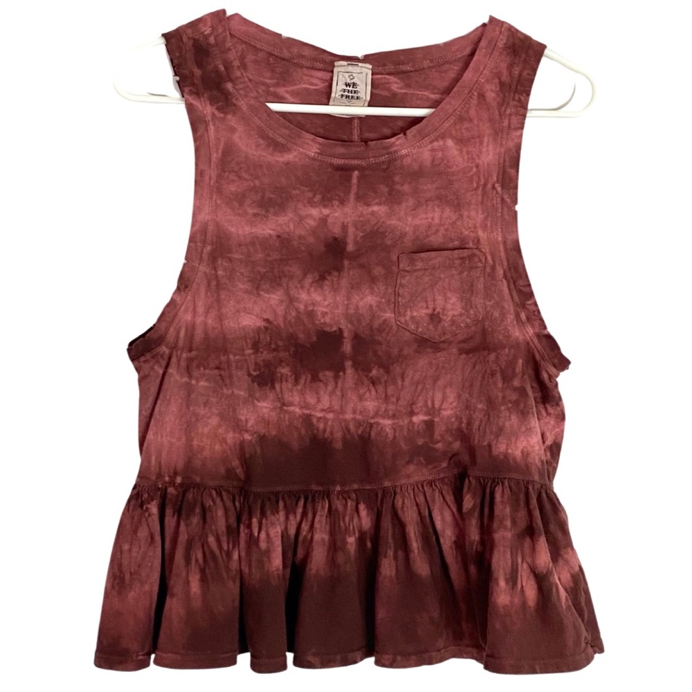 Free People We The Free Continental Ruffled Peplum Tank Top Custom Tie Dye Small